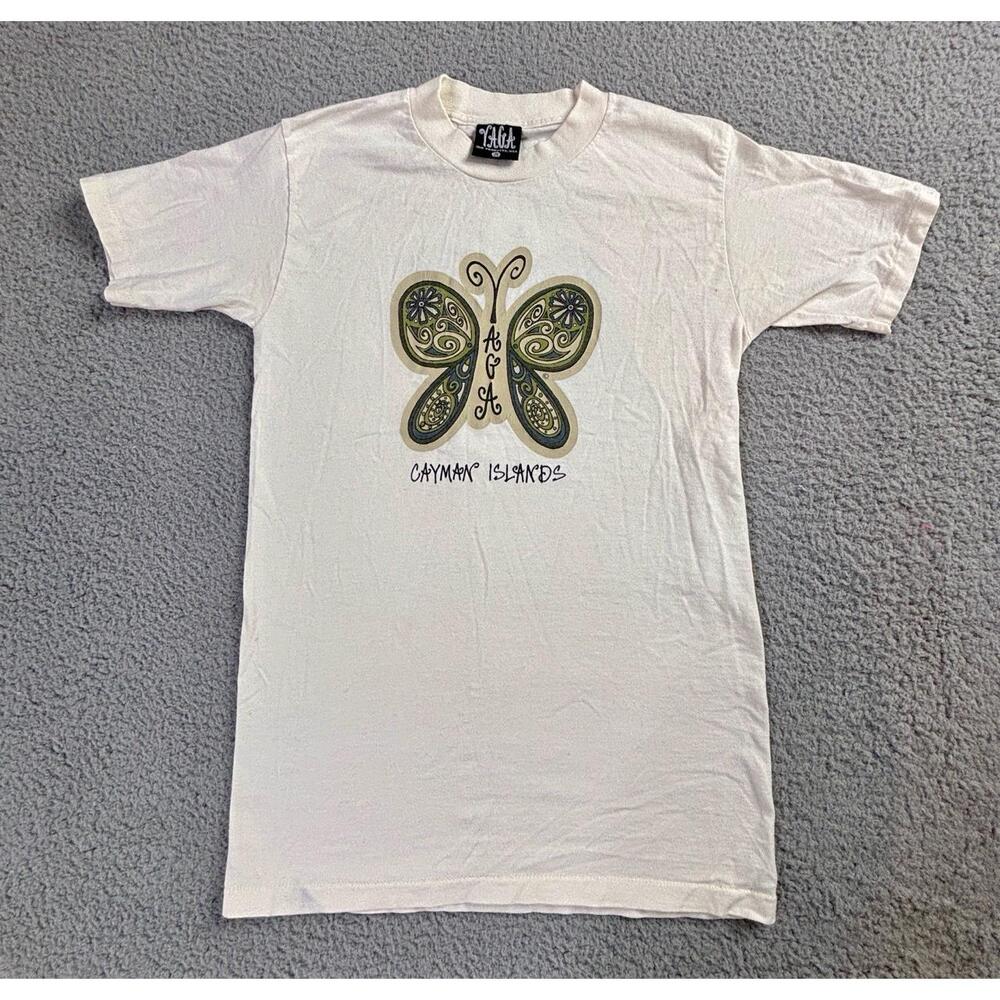 Vintage 90s YAGA Cayman Islands Butterfly Art Graphic Shirt Mens Size Small